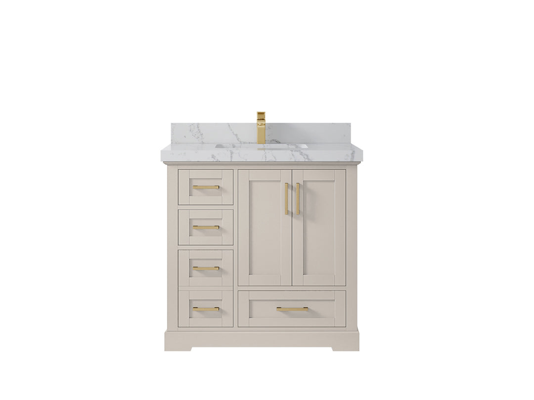 Boston 36 in. W x 22 in. D Single Sink Bathroom Vanity in Fine Grain with 2 in Venatino Quartz Countertop