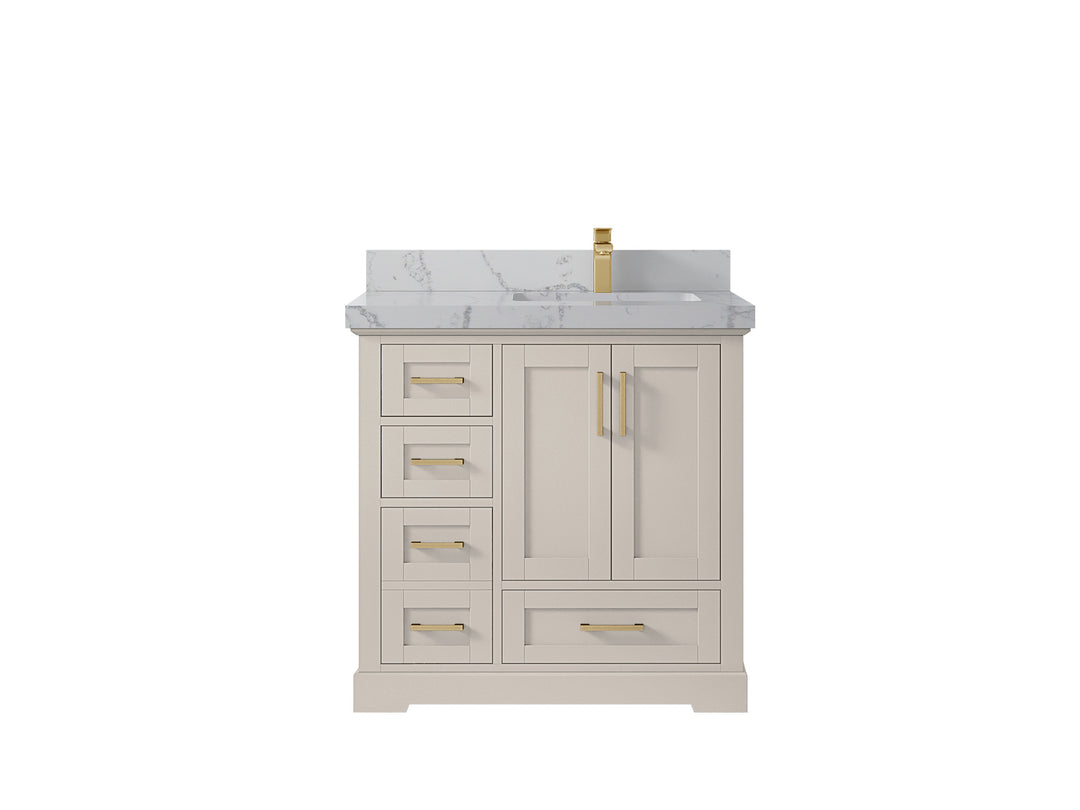Boston 36 in. W x 22 in. D Single Sink Bathroom Vanity in Fine Grain with 2 in Venatino Quartz Countertop