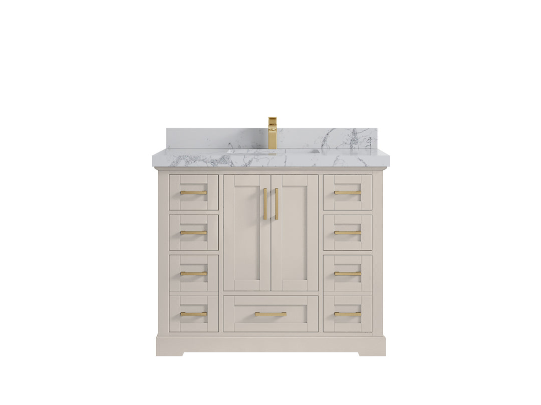 Boston 42 in. W x 22 in. D Single Sink Bathroom Vanity in Fine Grain with 2 in Venatino Quartz Countertop
