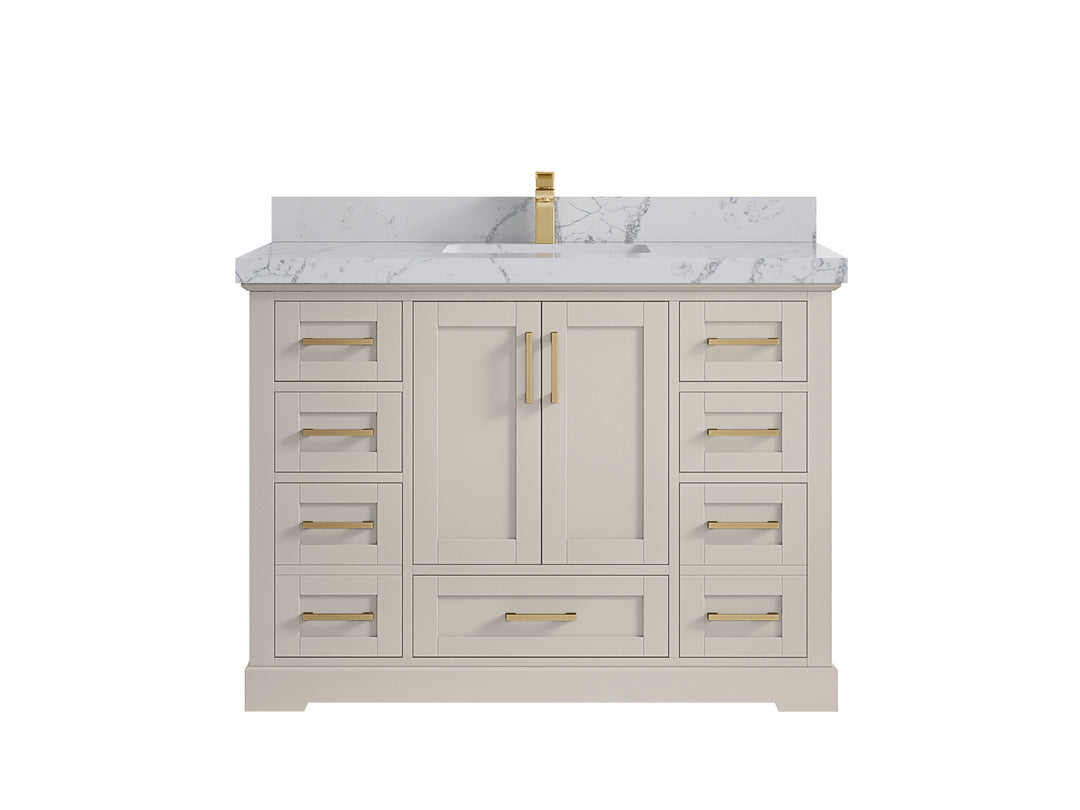 Boston 48 in. W x 22 in. D Single Sink Bathroom Vanity in Fine Grain with 2 in Venatino Quartz Countertop