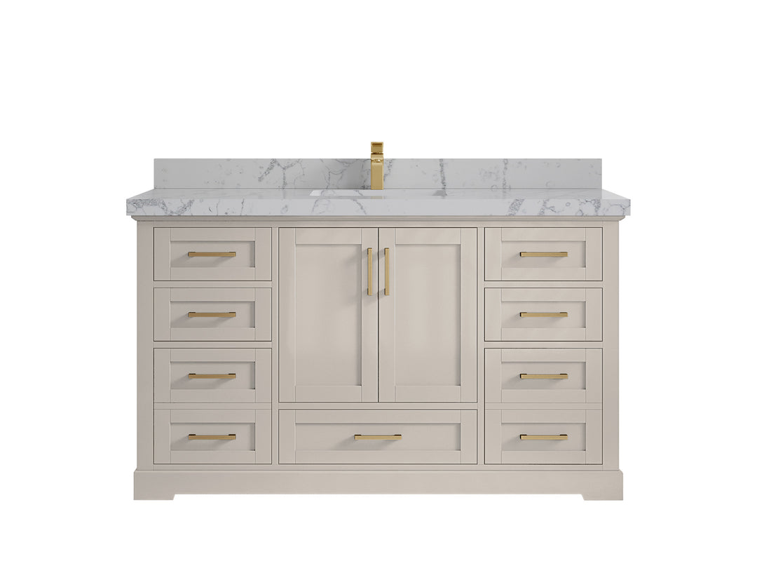 Boston 60 in. W x 22 in. D Single Sink Bathroom Vanity in Fine Grain with 2 in Venatino Quartz Countertop