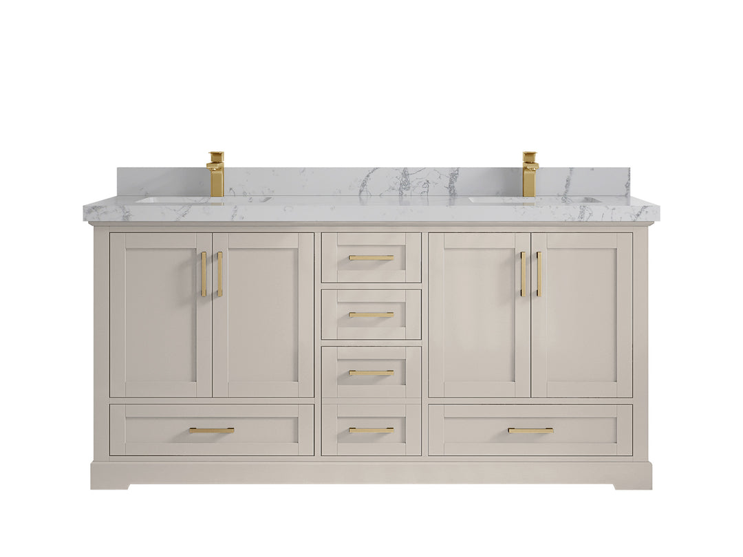 Boston 72 in. W x 22 in. D Double Sink Bathroom Vanity in Fine Grain with 2 in Venatino Quartz Countertop