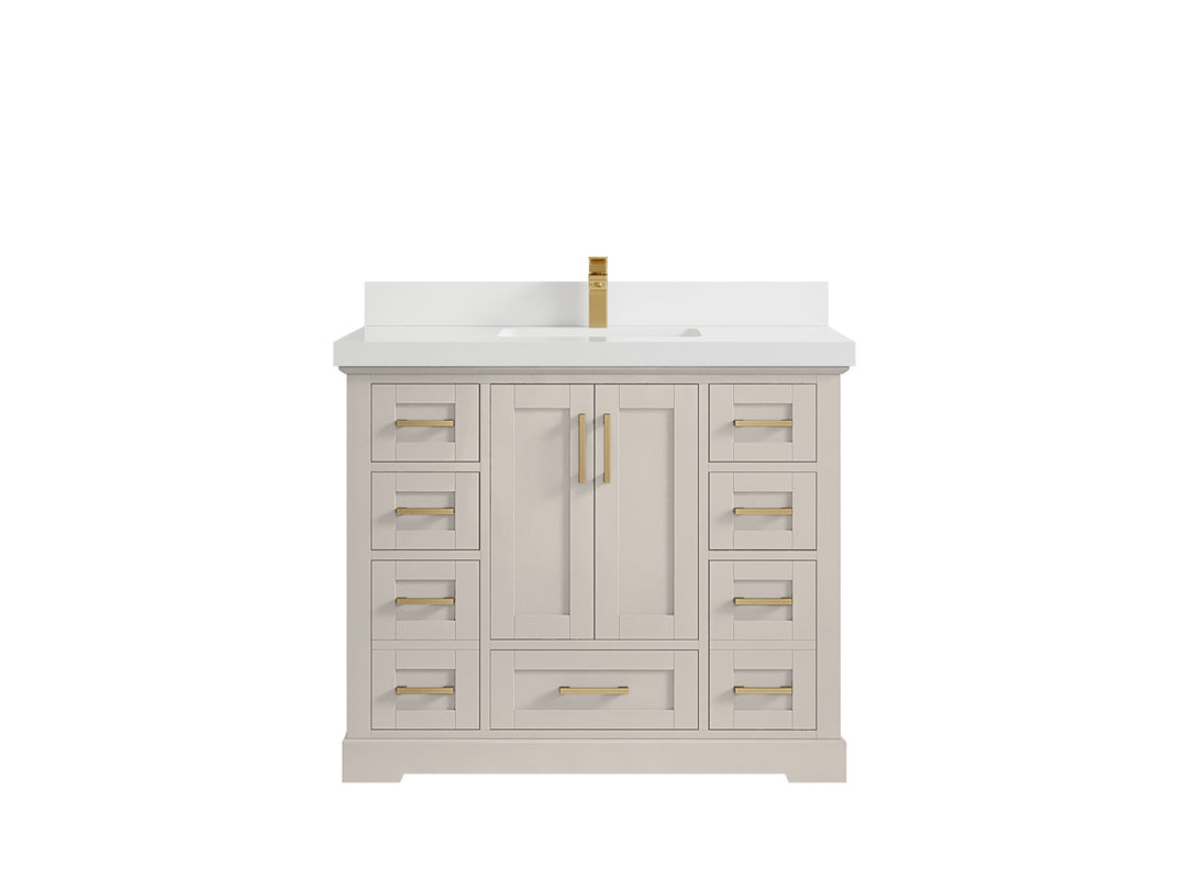 Boston 42 in. W x 22 in. D Single Sink Bathroom Vanity in Fine Grain with 2 in White Quartz Countertop