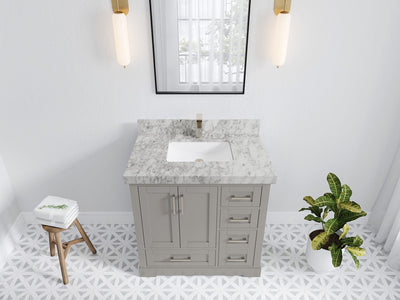 Boston 36 in. W x 22 in. D Single Sink Bathroom Vanity in Elephant Skin Gray with 2 in Carrara Marble Countertop - Top View