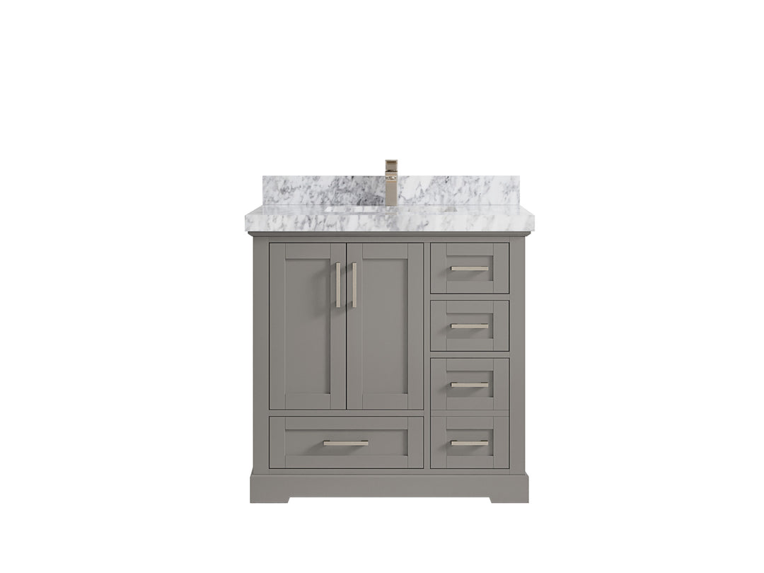 Boston 36 in. W x 22 in. D Single Sink Bathroom Vanity in Elephant Skin Gray with 2 in Carrara Marble Countertop