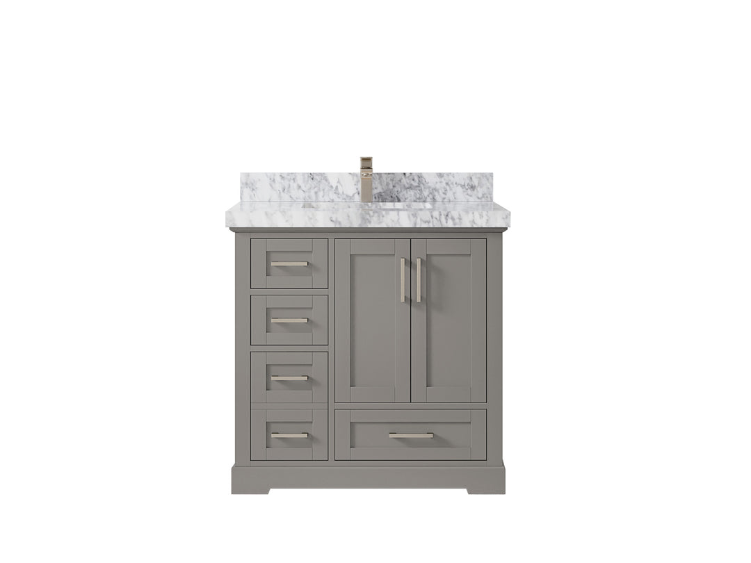 Boston 36 in. W x 22 in. D Single Sink Bathroom Vanity in Elephant Skin Gray with 2 in Carrara Marble Countertop