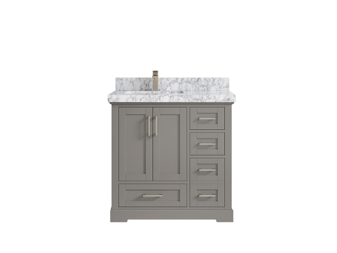 Boston 36 in. W x 22 in. D Single Sink Bathroom Vanity in Elephant Skin Gray with 2 in Carrara Marble Countertop