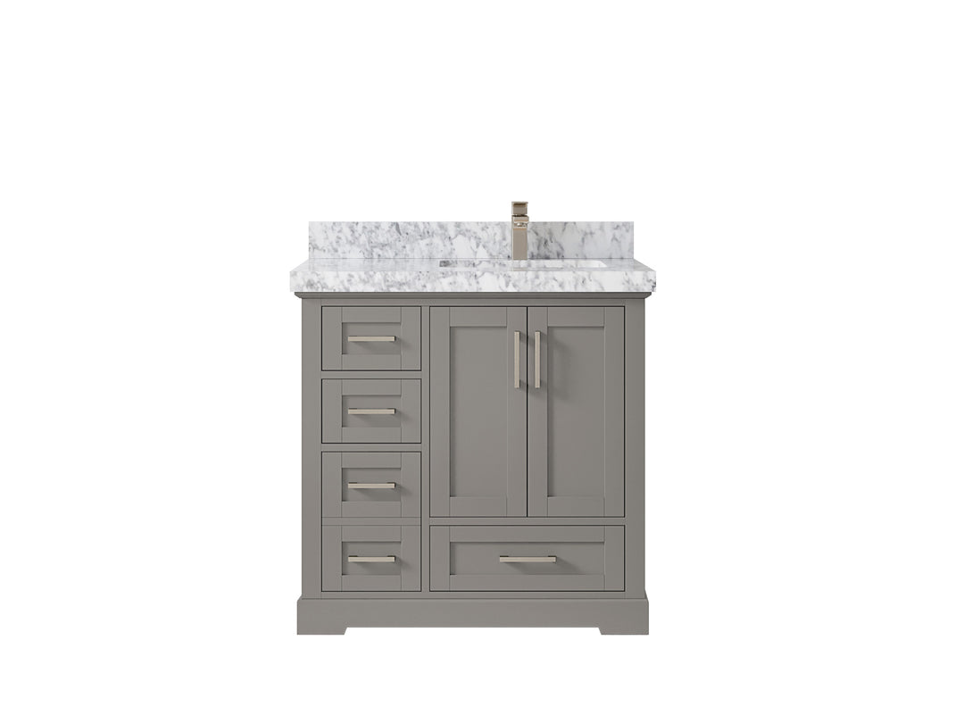 Boston 36 in. W x 22 in. D Single Sink Bathroom Vanity in Elephant Skin Gray with 2 in Carrara Marble Countertop