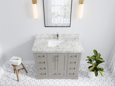 Boston 42 in. W x 22 in. D Double Sink Bathroom Vanity in Elephant Skin Gray with 2 in Carrara Marble Countertop - Top View