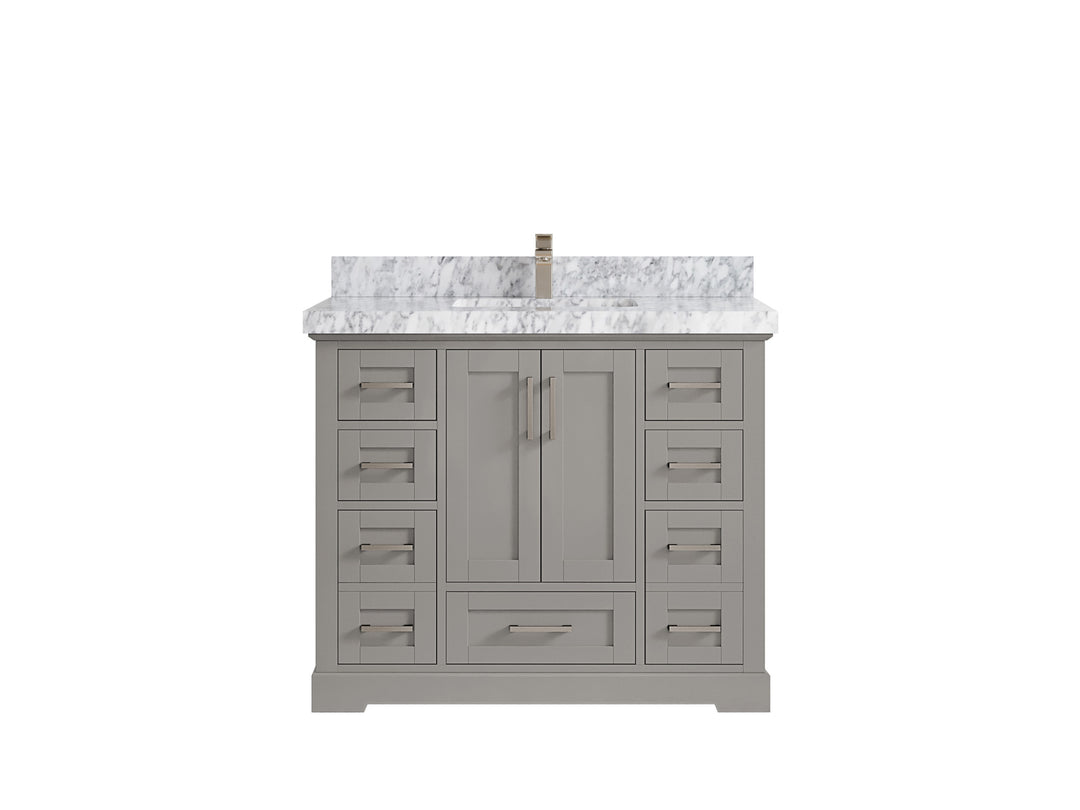 Boston 42 in. W x 22 in. D Double Sink Bathroom Vanity in Elephant Skin Gray with 2 in Carrara Marble Countertop