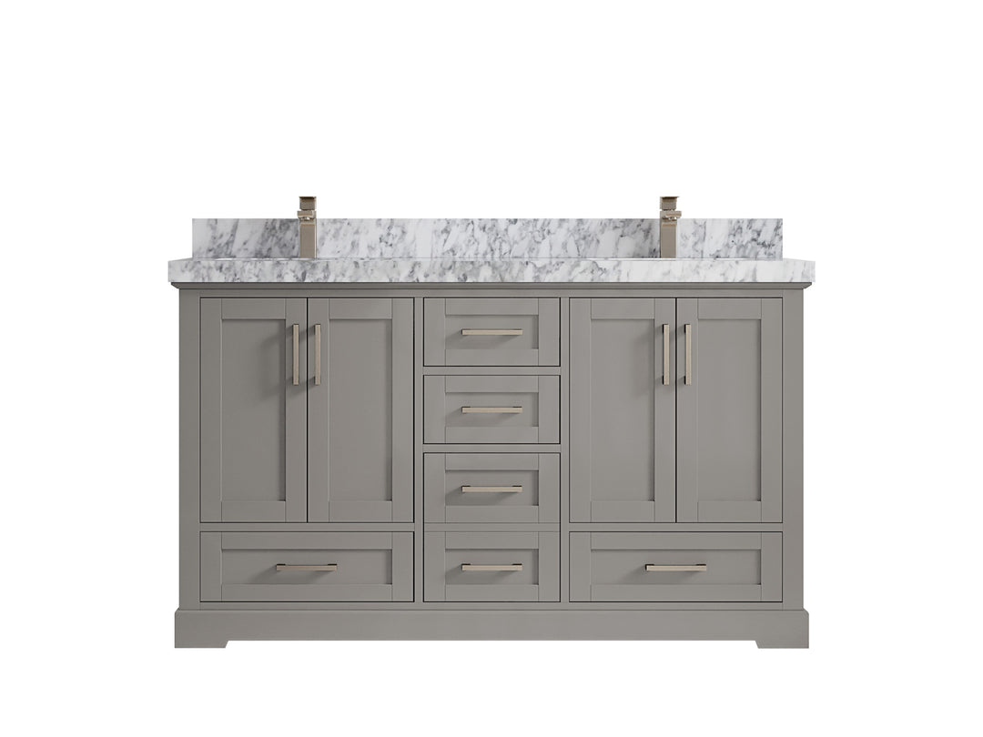 Boston 60 in. W x 22 in. D Double Sink Bathroom Vanity in Elephant Skin Gray with 2 in Carrara Marble Countertop