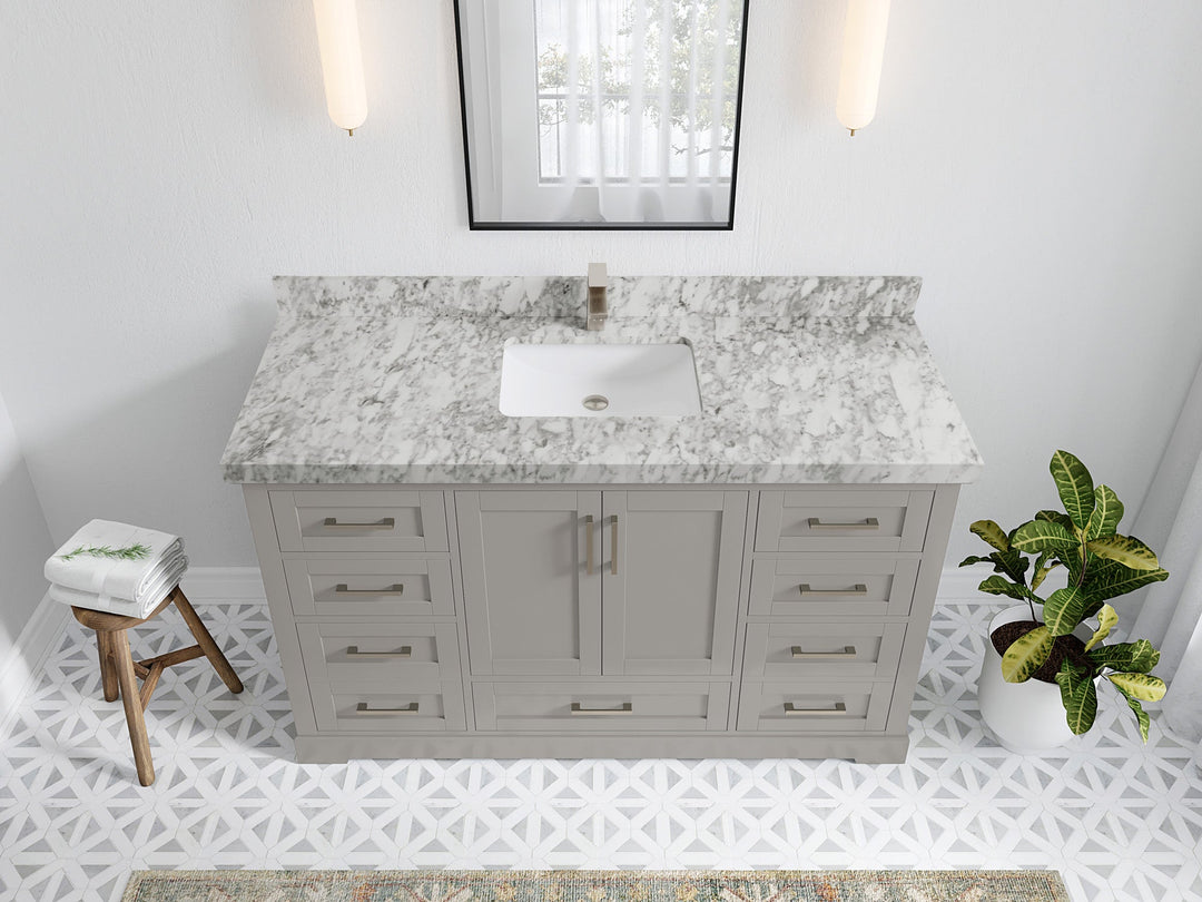 Boston 60 in. W x 22 in. D Single Sink Bathroom Vanity in Elephant Skin Gray with 2 in Carrara Marble Countertop - Top View
