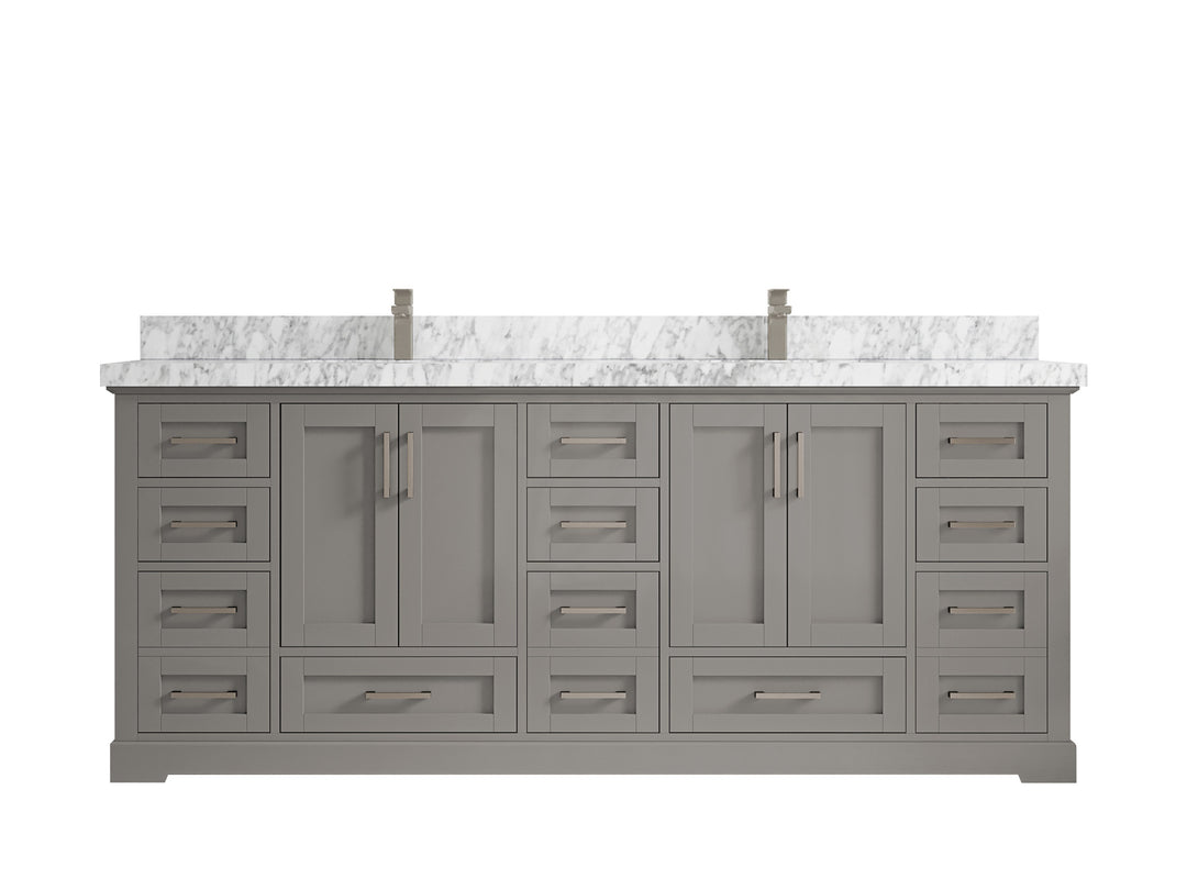 Boston 84 in. W x 22 in. D Double Sink Bathroom Vanity in Elephant Skin Gray with 2 in Carrara Marble Countertop