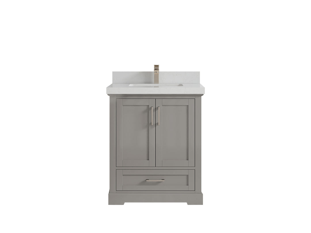 Boston 30 in. W x 22 in. D Single Sink Bathroom Vanity in Elephant Skin Gray with 2 in Carrara Quartz Countertop
