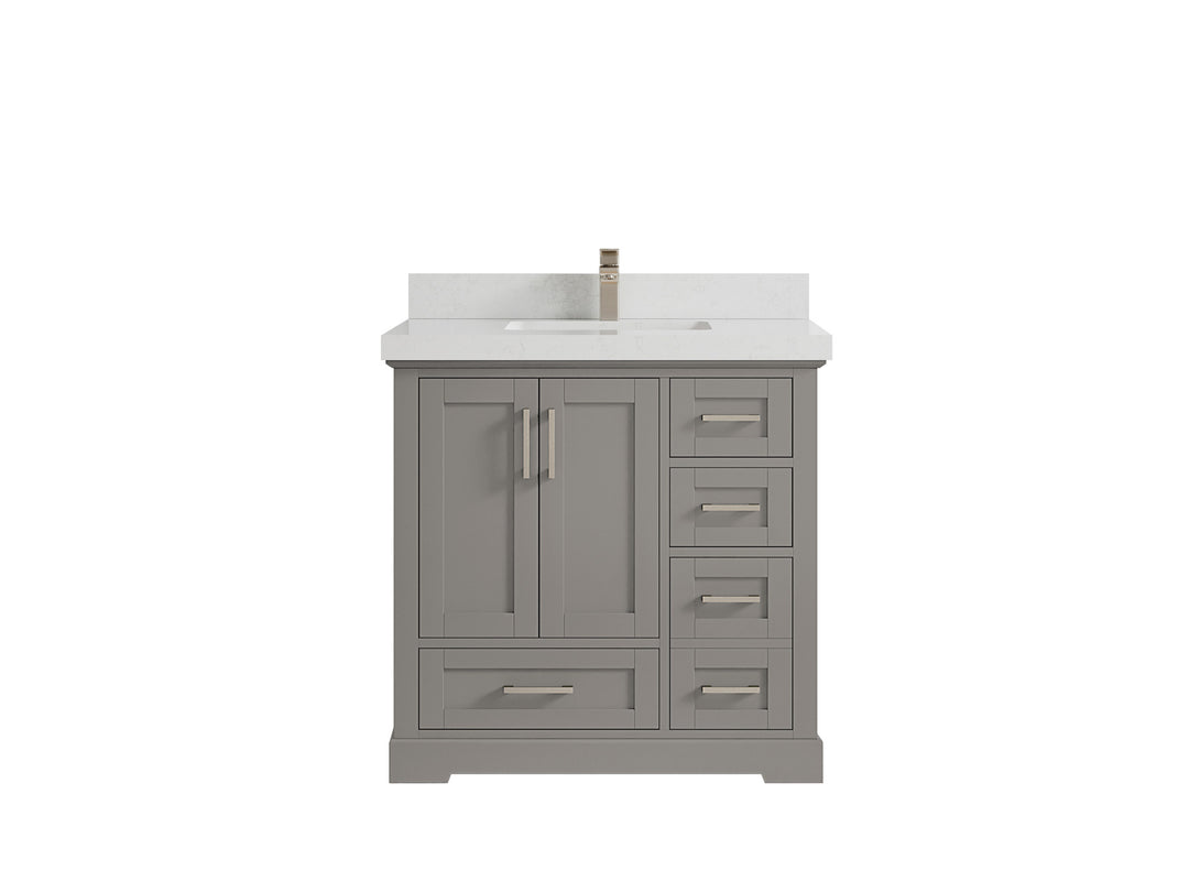 Boston 36 in. W x 22 in. D Single Sink Bathroom Vanity in Elephant Skin Gray with 2 in Carrara Quartz Countertop