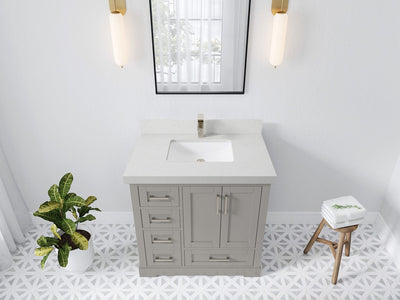 Boston 36 in. W x 22 in. D Single Sink Bathroom Vanity in Elephant Skin Gray with 2 in Carrara Quartz Countertop - Top View