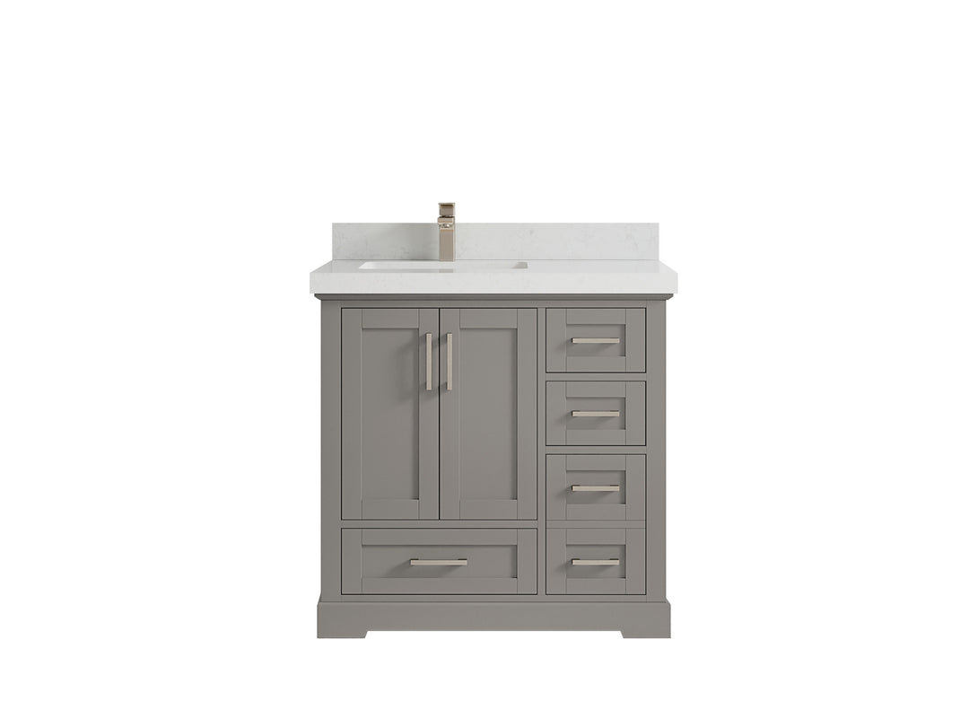 Boston 36 in. W x 22 in. D Single Sink Bathroom Vanity in Elephant Skin Gray with 2 in Carrara Quartz Countertop