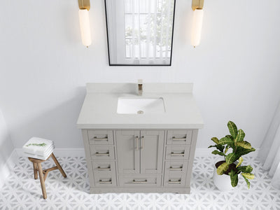 Boston 42 in. W x 22 in. D Double Sink Bathroom Vanity in Elephant Skin Gray with 2 in Carrara Quartz Countertop - Top View
