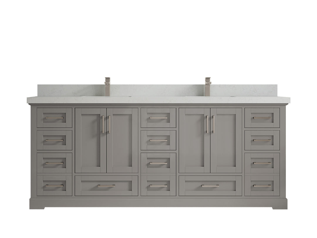 Boston 84 in. W x 22 in. D Double Sink Bathroom Vanity in Elephant Skin Gray with 2 in Carrara Quartz Countertop