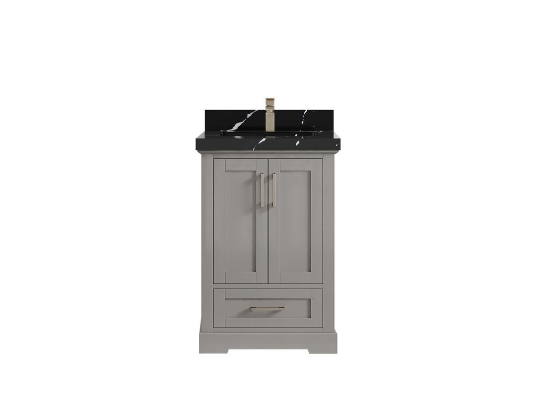 Boston 24 in. W x 22 in. D Single Sink Bathroom Vanity in Elephant Skin Gray with 2 in Calacatta Black Countertop