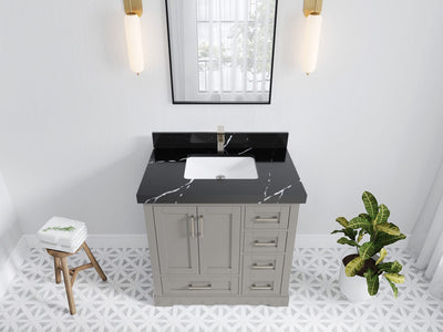 Boston 36 in. W x 22 in. D Single Sink Bathroom Vanity in Elephant Skin Gray with 2 in Calacatta Black Quartz Countertop - Top View