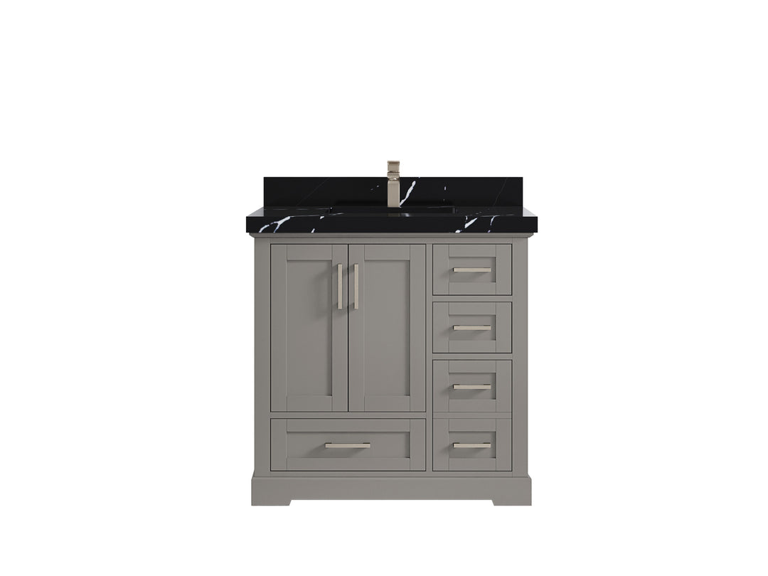 Boston 36 in. W x 22 in. D Single Sink Bathroom Vanity in Elephant Skin Gray with 2 in Calacatta Black Countertop