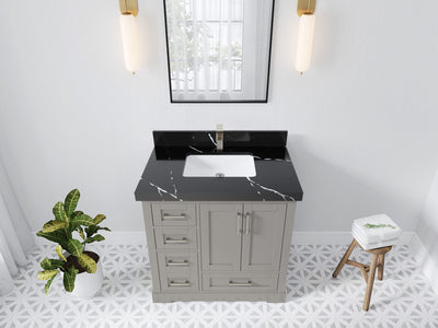 Boston 36 in. W x 22 in. D Single Sink Bathroom Vanity in Elephant Skin Gray with 2 in Calacatta Black Quartz Countertop - Top View