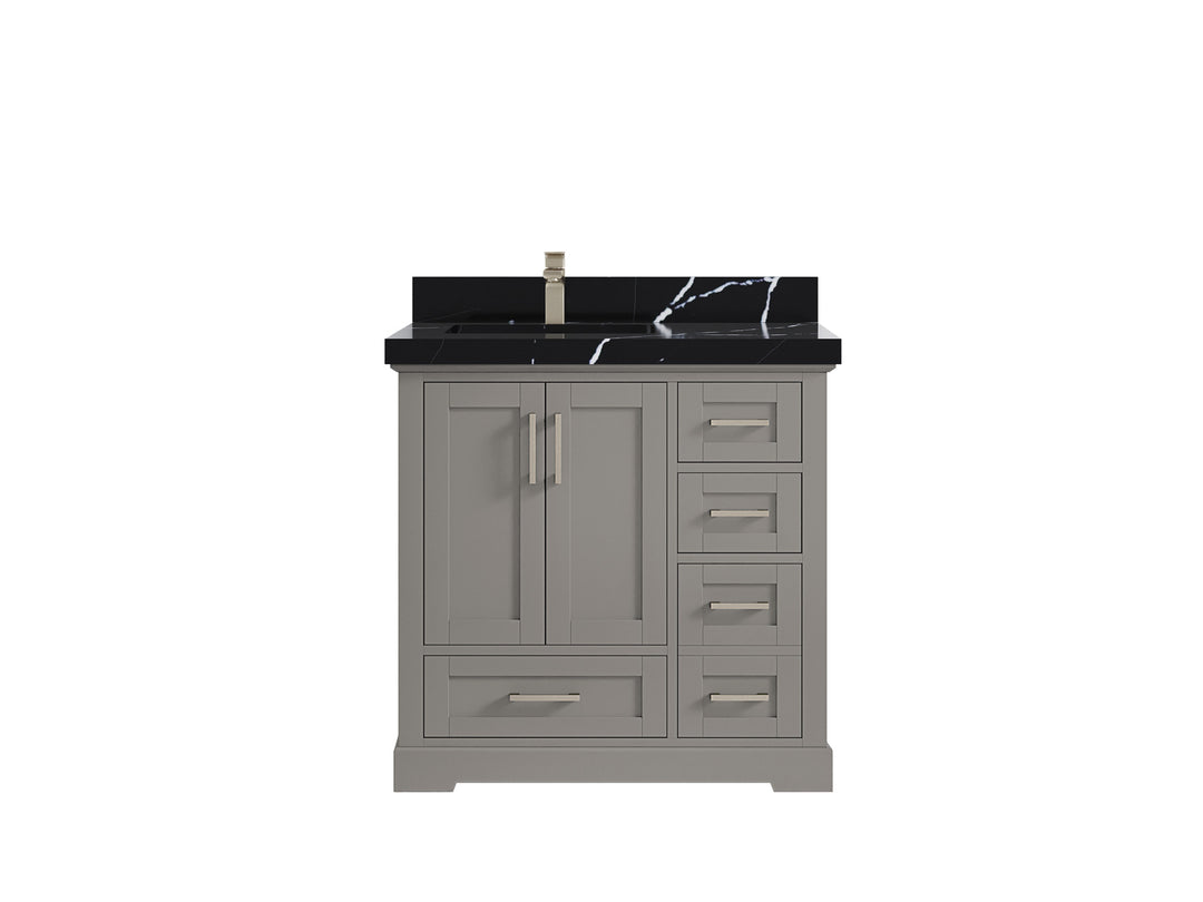 Boston 36 in. W x 22 in. D Single Sink Bathroom Vanity in Elephant Skin Gray with 2 in Calacatta Black Countertop