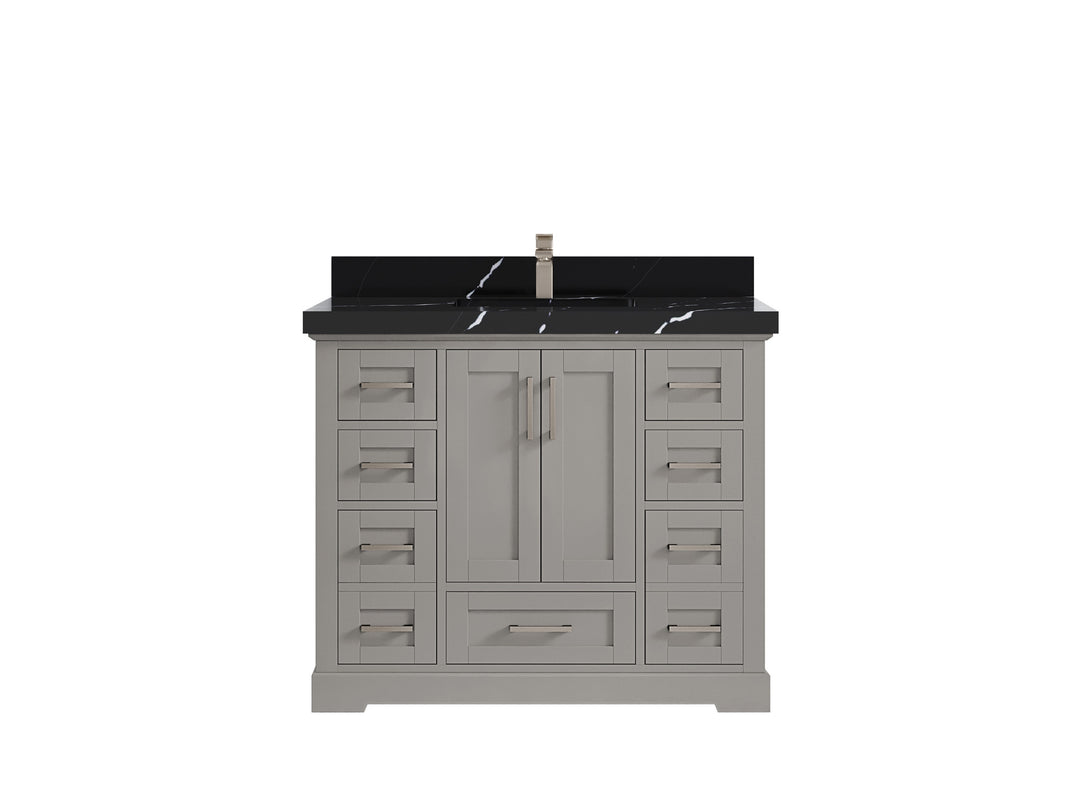 Boston 42 in. W x 22 in. D Double Sink Bathroom Vanity in Elephant Skin Gray with 2 in Calacatta Black Countertop
