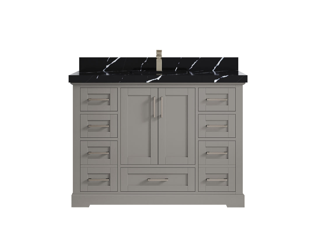 Boston 48 in. W x 22 in. D Single Sink Bathroom Vanity in Elephant Skin Gray with 2 in Calacatta Black Countertop