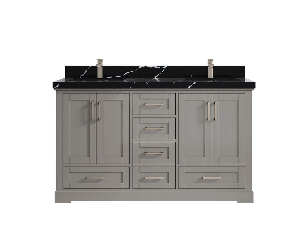 Boston 60 in. W x 22 in. D Double Sink Bathroom Vanity in Elephant Skin Gray with 2 in Calacatta Black Countertop