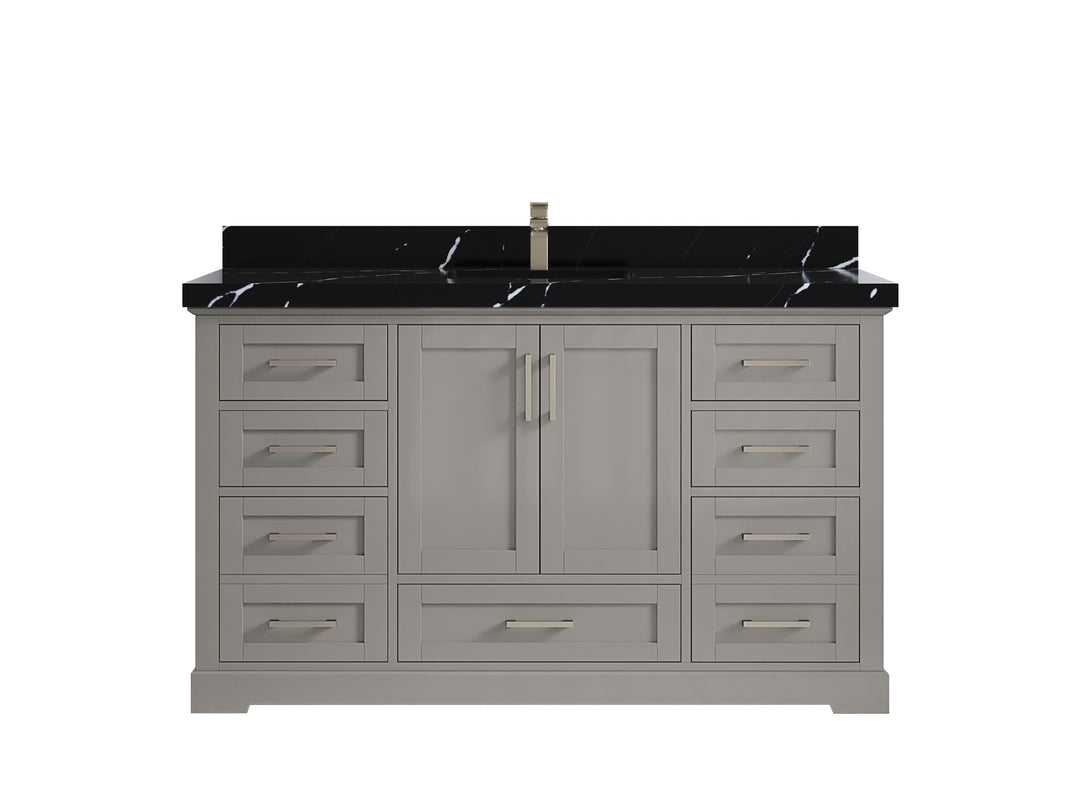 Boston 60 in. W x 22 in. D Single Sink Bathroom Vanity in Elephant Skin Gray with 2 in Calacatta Black Countertop