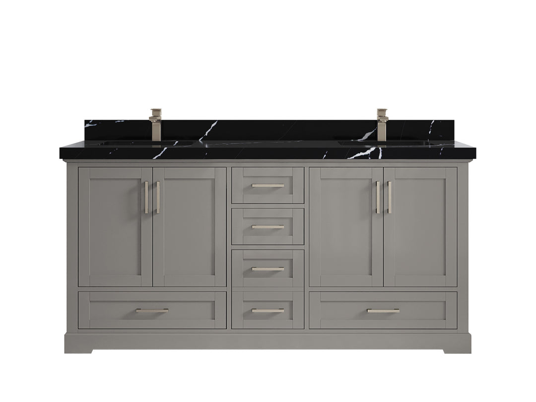 Boston 72 in. W x 22 in. D Double Sink Bathroom Vanity in Elephant Skin Gray with 2 in Calacatta Black Countertop