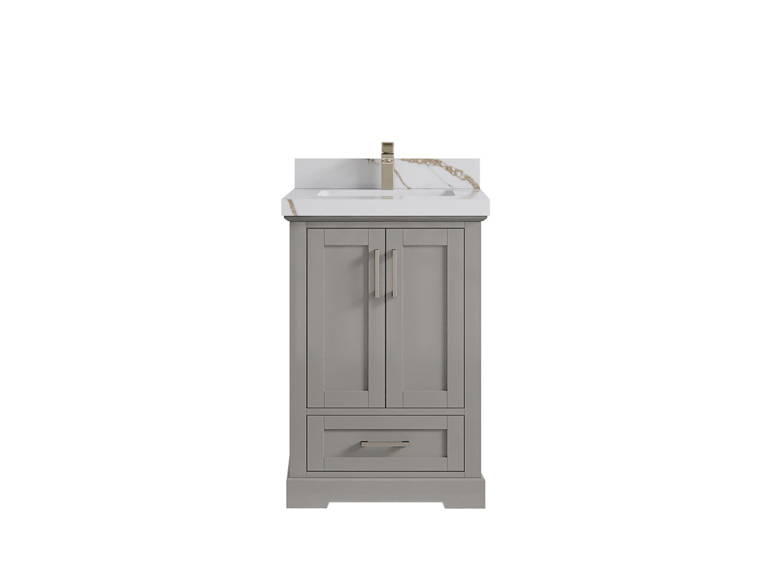 Boston 24 in. W x 22 in. D Single Sink Bathroom Vanity in Elephant Skin Gray with 2 in Calacatta Gold Countertop
