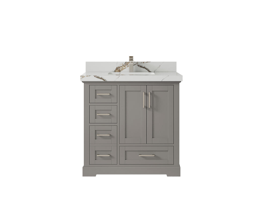 Boston 36 in. W x 22 in. D Single Sink Bathroom Vanity in Elephant Skin Gray with 2 in Calacatta Gold Countertop