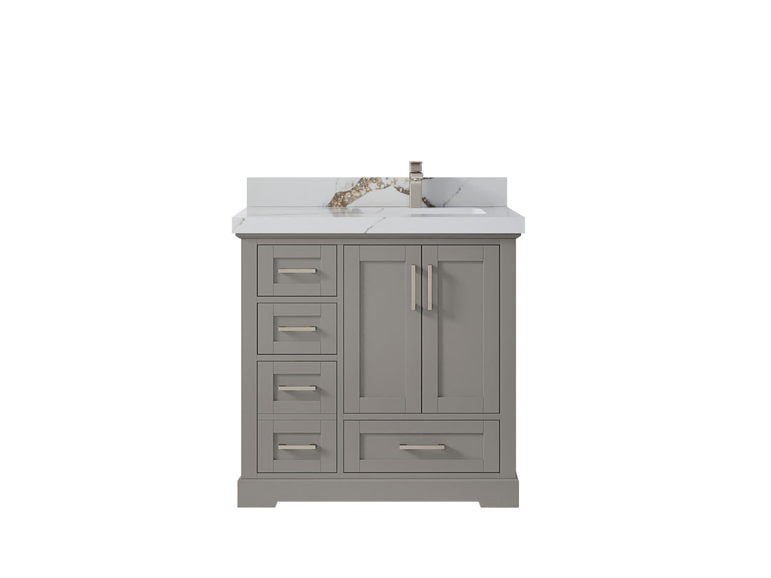 Boston 36 in. W x 22 in. D Single Sink Bathroom Vanity in Elephant Skin Gray with 2 in Calacatta Gold Countertop