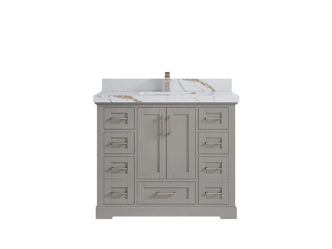 Boston 42 in. W x 22 in. D Double Sink Bathroom Vanity in Elephant Skin Gray with 2 in Calacatta Gold Countertop