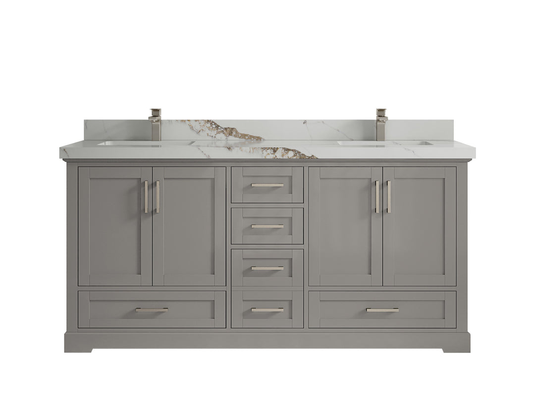 Boston 72 in. W x 22 in. D Double Sink Bathroom Vanity in Elephant Skin Gray with 2 in Calacatta Gold Countertop