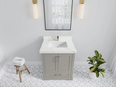 Boston 30 in. W x 22 in. D Single Sink Bathroom Vanity in Elephant Skin Gray with 2 in Calacatta Laza Quartz Countertop - Top View