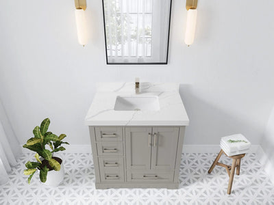 Boston 36 in. W x 22 in. D Single Sink Bathroom Vanity in Elephant Skin Gray with 2 in Calacatta Laza Quartz Countertop - Top View