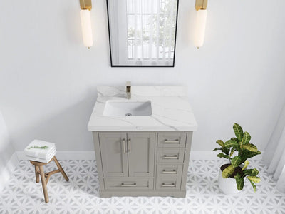 Boston 36 in. W x 22 in. D Single Sink Bathroom Vanity in Elephant Skin Gray with 2 in Calacatta Laza Quartz Countertop - Top View