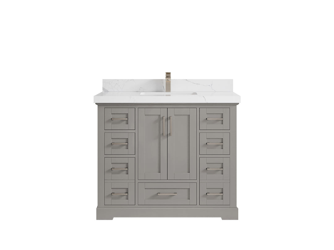 Boston 42 in. W x 22 in. D Double Sink Bathroom Vanity in Elephant Skin Gray with 2 in Calacatta Laza Countertop