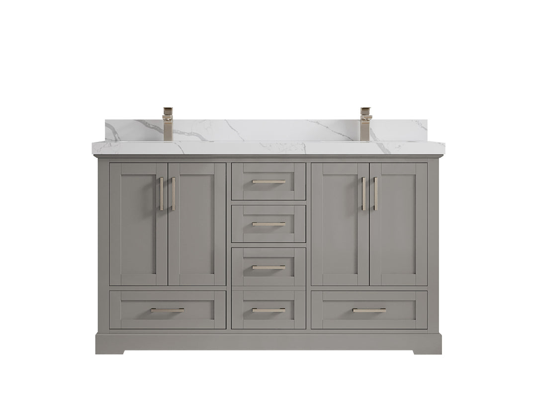 Boston 60 in. W x 22 in. D Double Sink Bathroom Vanity in Elephant Skin Gray with 2 in Calacatta Laza Countertop