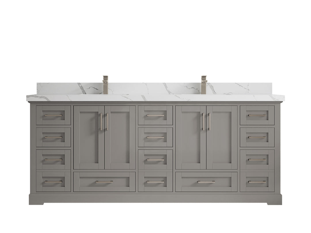 Boston 84 in. W x 22 in. D Double Sink Bathroom Vanity in Elephant Skin Gray with 2 in Calacatta Laza Countertop