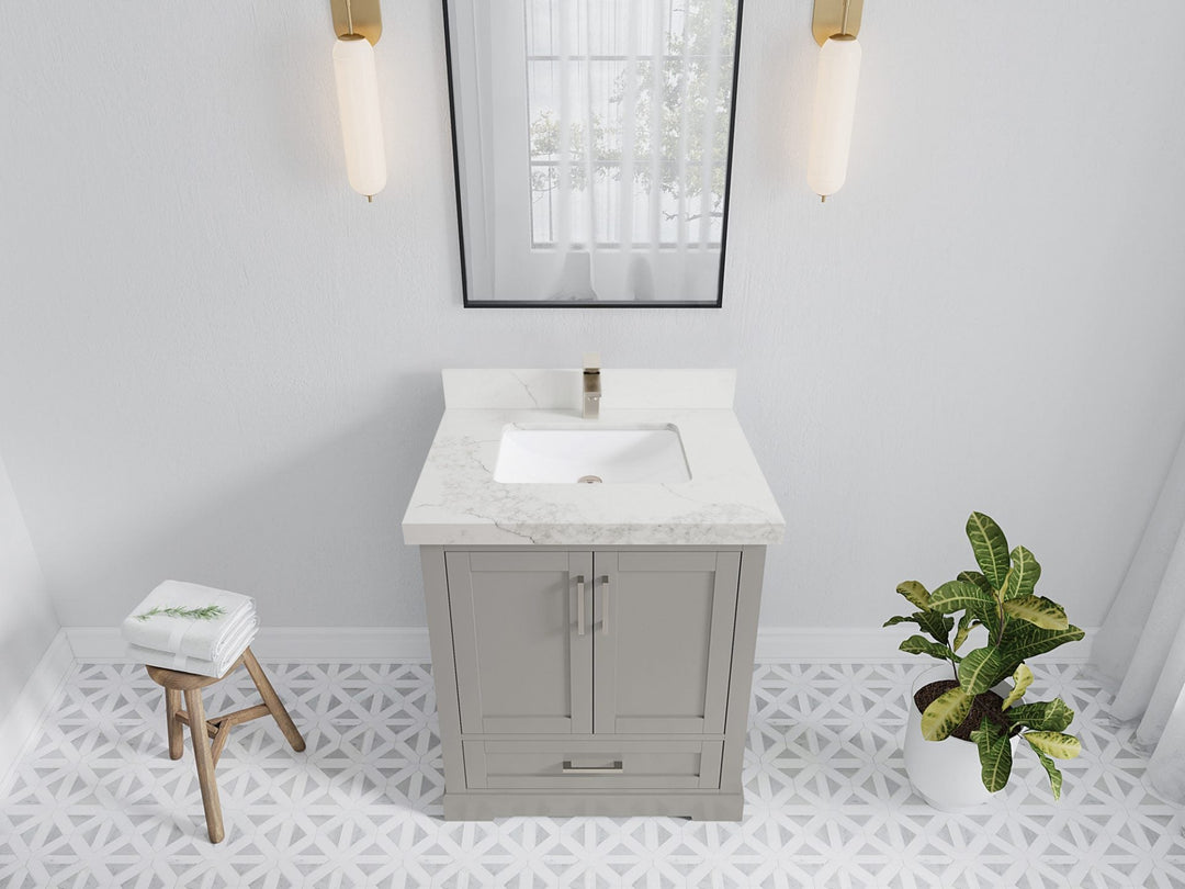 Boston 30 in. W x 22 in. D Single Sink Bathroom Vanity in Elephant Skin Gray with 2 in Calacatta Nuvo Quartz Countertop - Top View