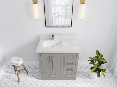 Boston 36 in. W x 22 in. D Single Sink Bathroom Vanity in Elephant Skin Gray with 2 in Calacatta Nuvo Quartz Countertop - Top View