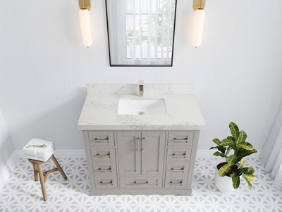 Boston 42 in. W x 22 in. D Double Sink Bathroom Vanity in Elephant Skin Gray with 2 in Calacatta Nuvo Quartz Countertop - Top View