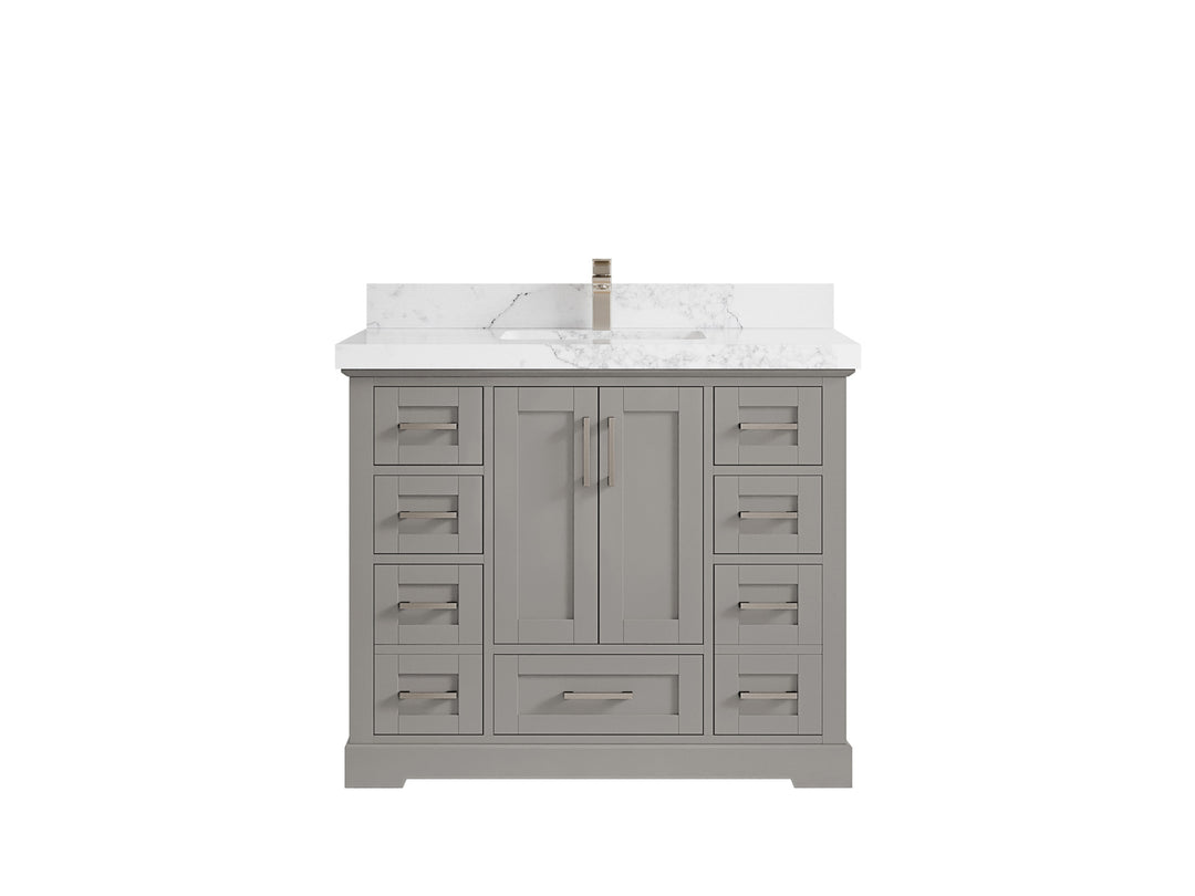 Boston 42 in. W x 22 in. D Double Sink Bathroom Vanity in Elephant Skin Gray with 2 in Calacatta Nuvo Countertop