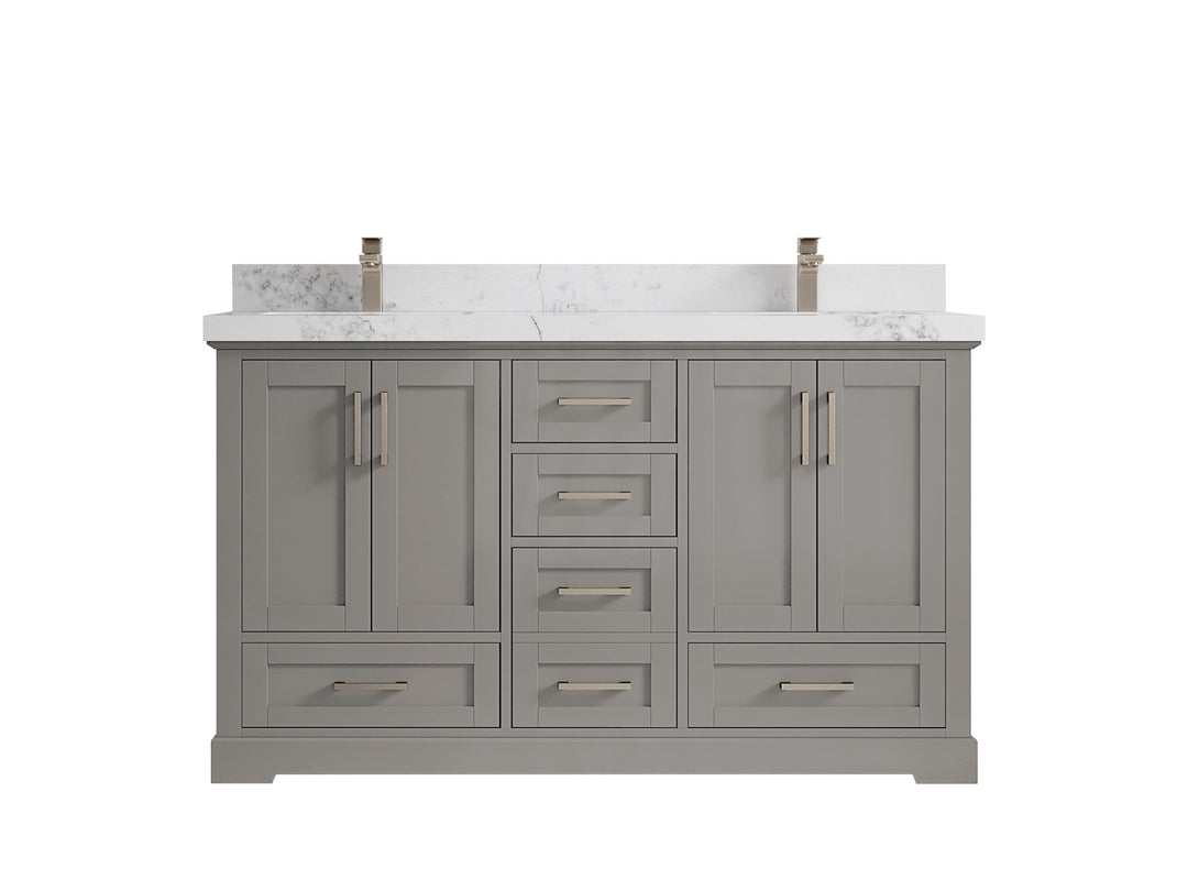 Boston 60 in. W x 22 in. D Double Sink Bathroom Vanity in Elephant Skin Gray with 2 in Calacatta Nuvo Countertop