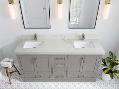 Boston 72 in. W x 22 in. D Double Sink Bathroom Vanity in Elephant Skin Gray with 2 in Calacatta Nuvo Quartz Countertop - Top View